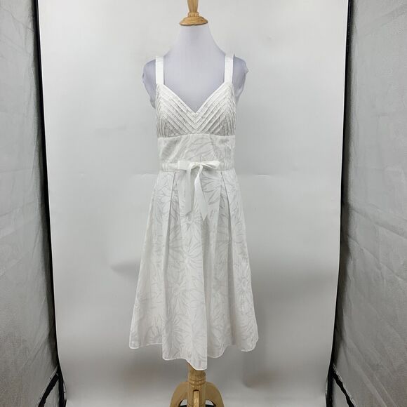BCBG Paris Floral White Midi Dress Womens 10 Sleeveless Pleat Front Lined *READ - Picture 3 of 13